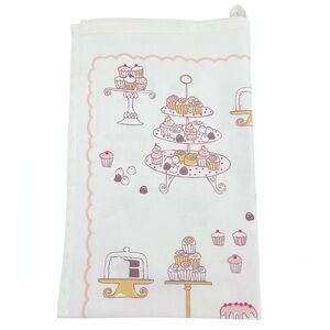 New NOW DESIGNS White Cake Walk Bakers Flour Sack Tea Towel Pink Cupcake Print